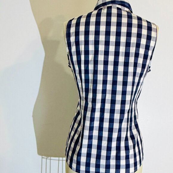 Tommy Hilfiger Navy/White Gingham Sleeveless Ruffle Button-up Size S- Like New! - Picture 7 of 10